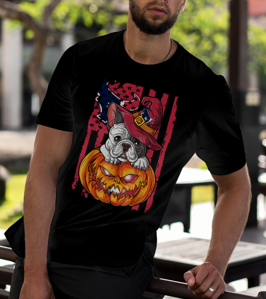 Hlw Bulldog Houston Texans Halloween Pumpkin Background T-Shirt