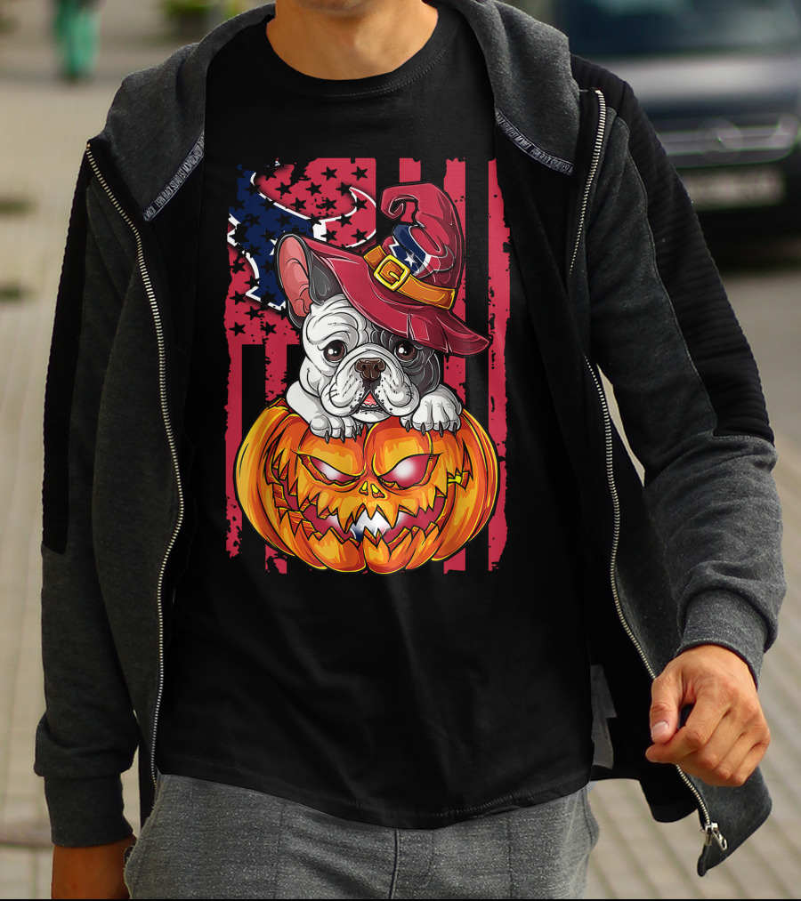Hlw Bulldog Houston Texans Halloween Pumpkin Background T-Shirt