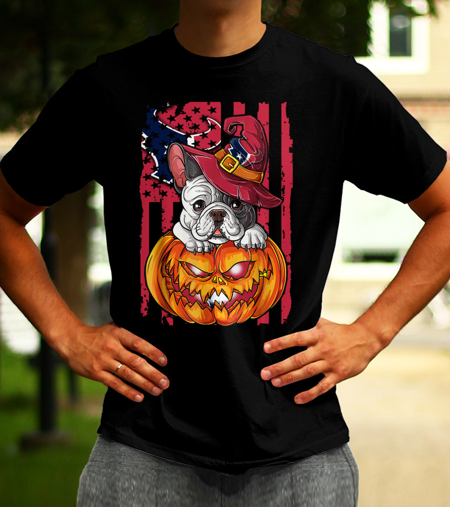 Hlw Bulldog Houston Texans Halloween Pumpkin Background T-Shirt