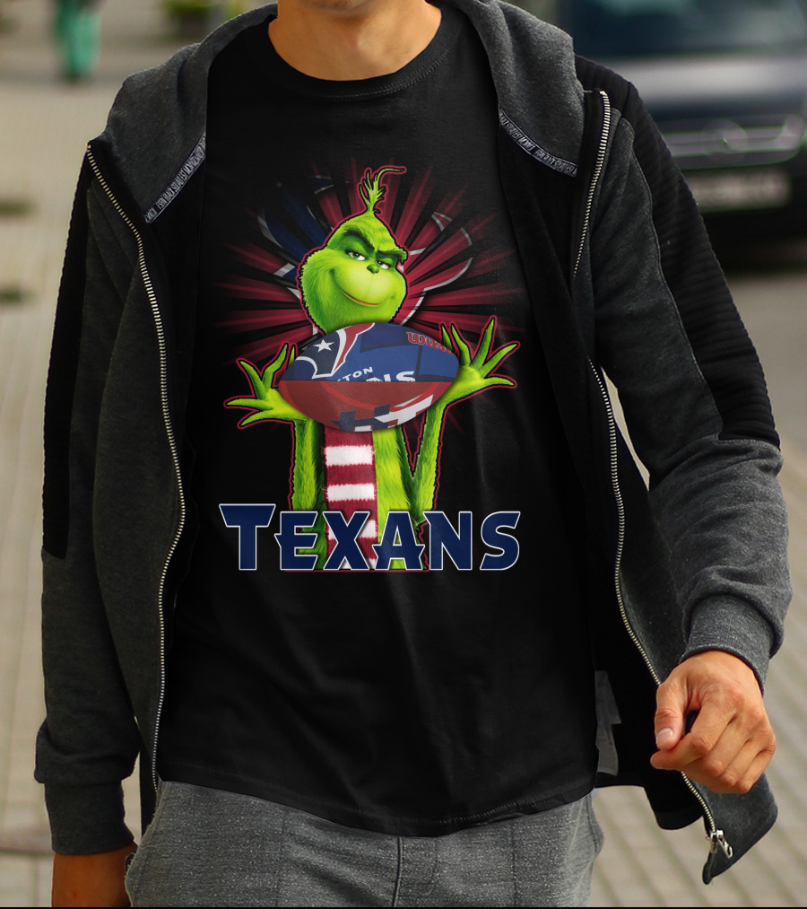 Grinch Holding Houston Texans Football T-Shirt