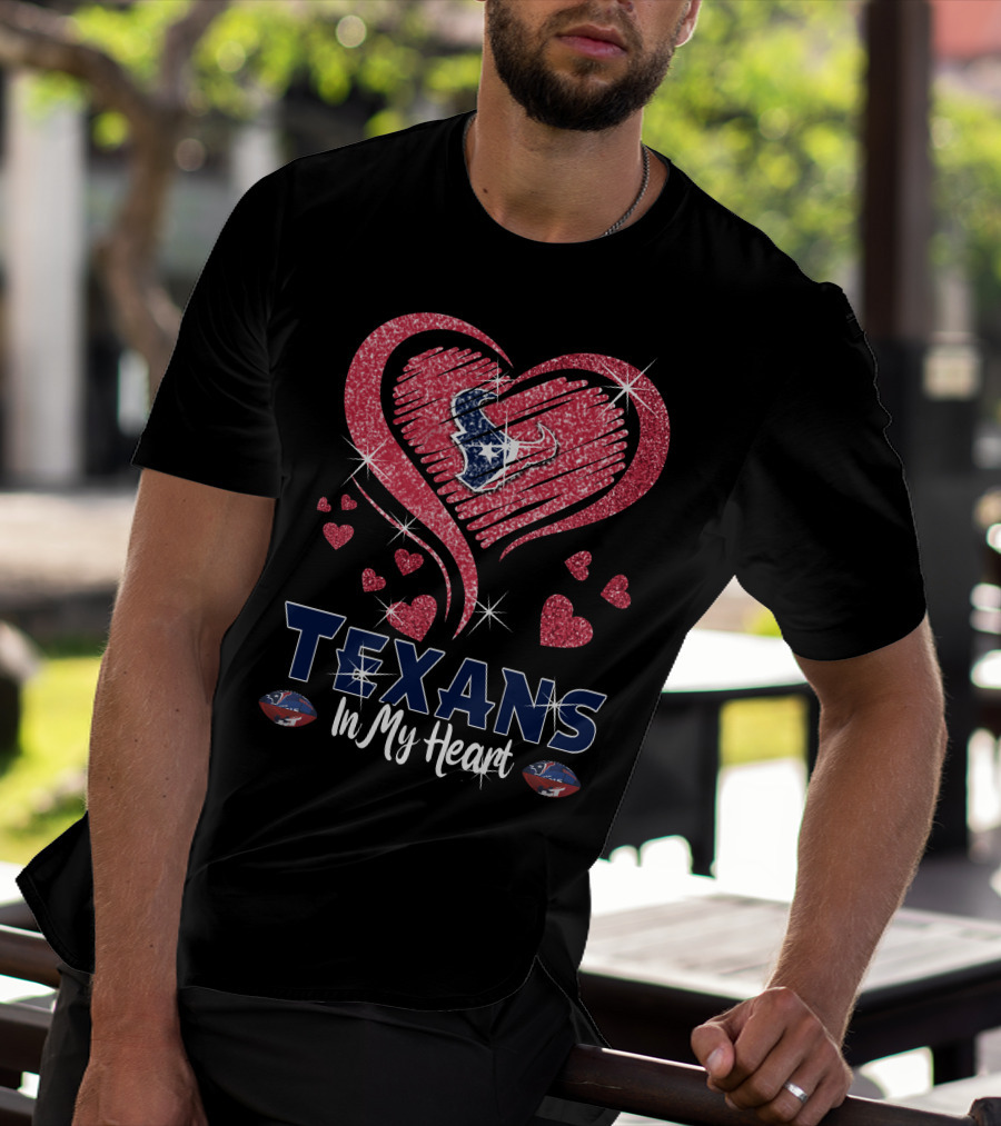 Texans In My Heart Sparkling Hearts T-Shirt