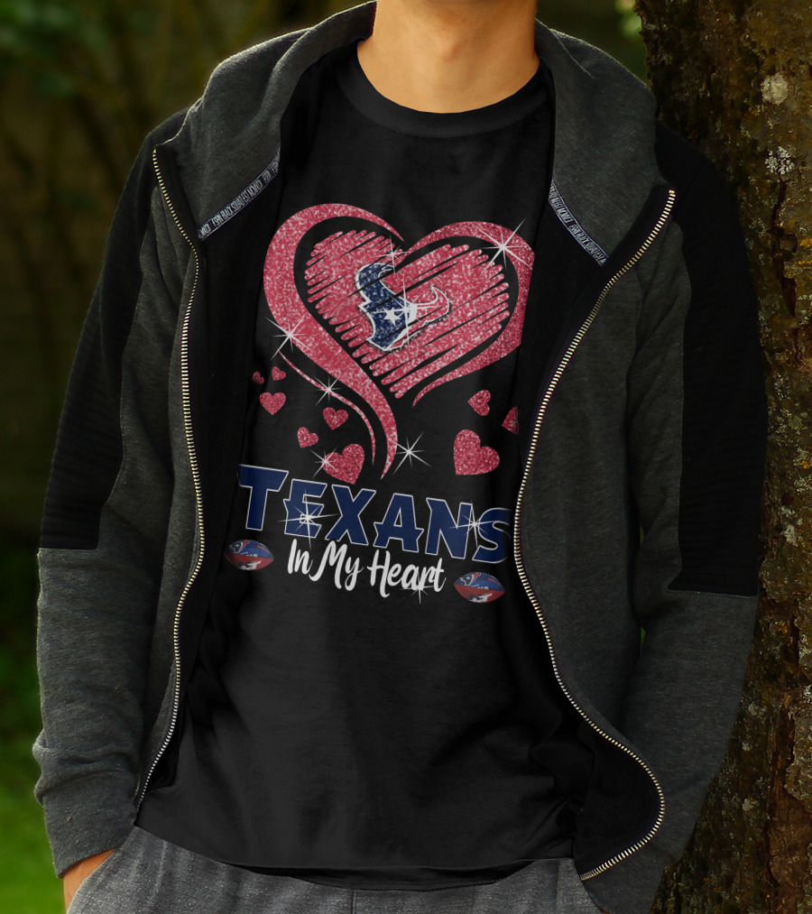 Texans In My Heart Sparkling Hearts T-Shirt