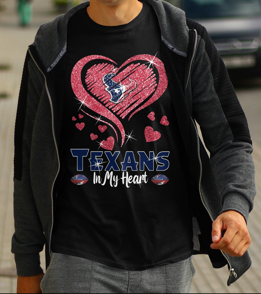 Texans In My Heart Sparkling Hearts T-Shirt