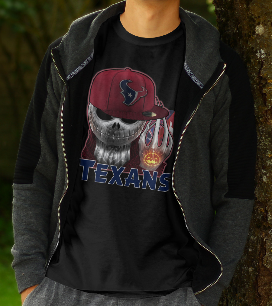 Texans Skull With Houston Cap And Pumpkin Football T-Shirt