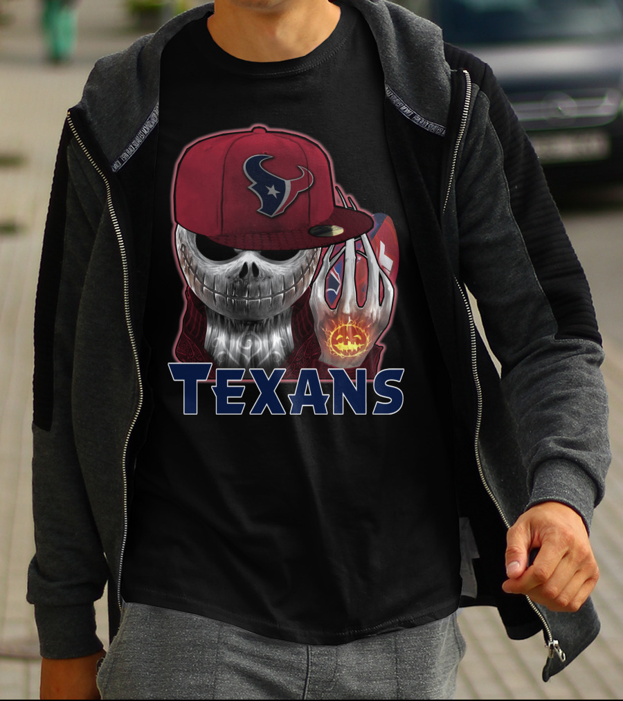 Texans Skull With Houston Cap And Pumpkin Football T-Shirt