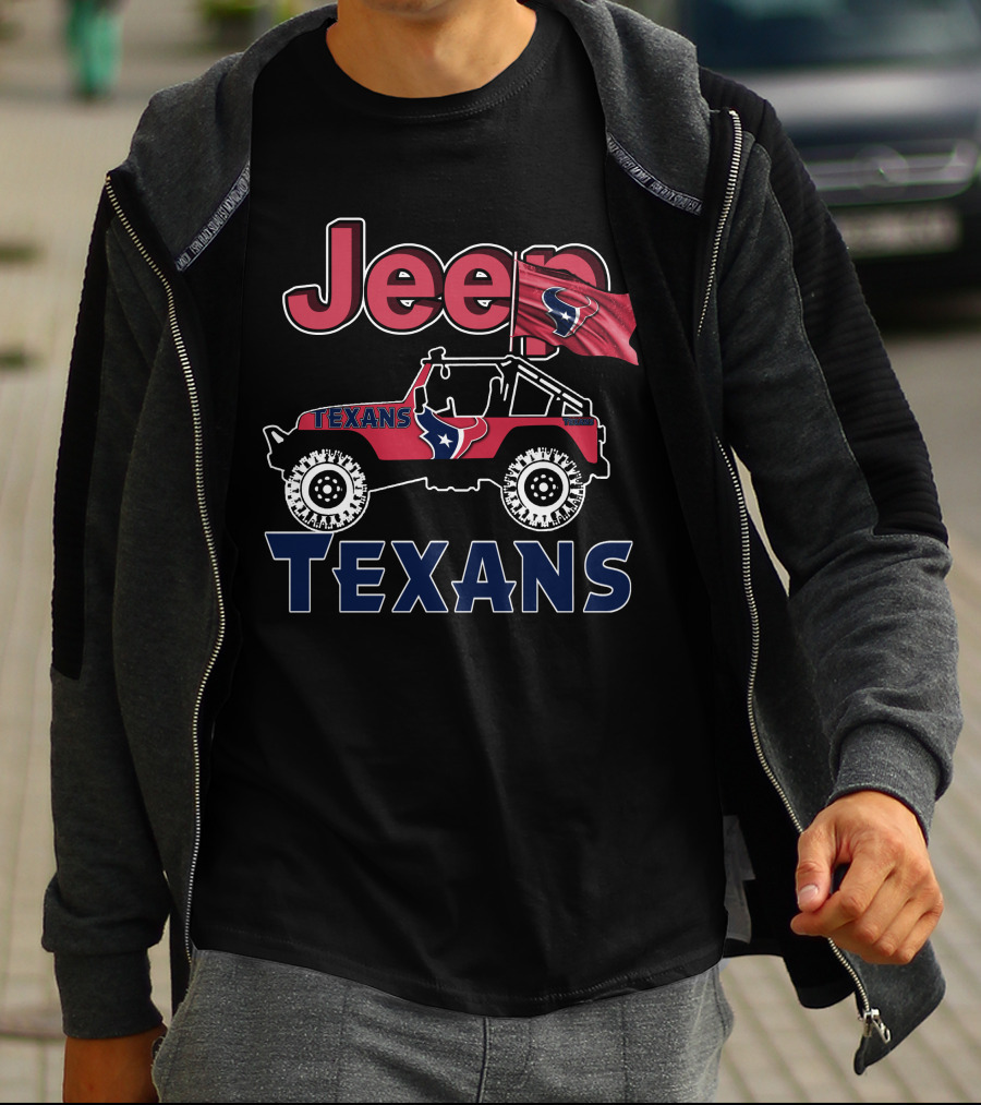 Jeep Houston Texans Logo With Flag And Off-Road T-Shirt