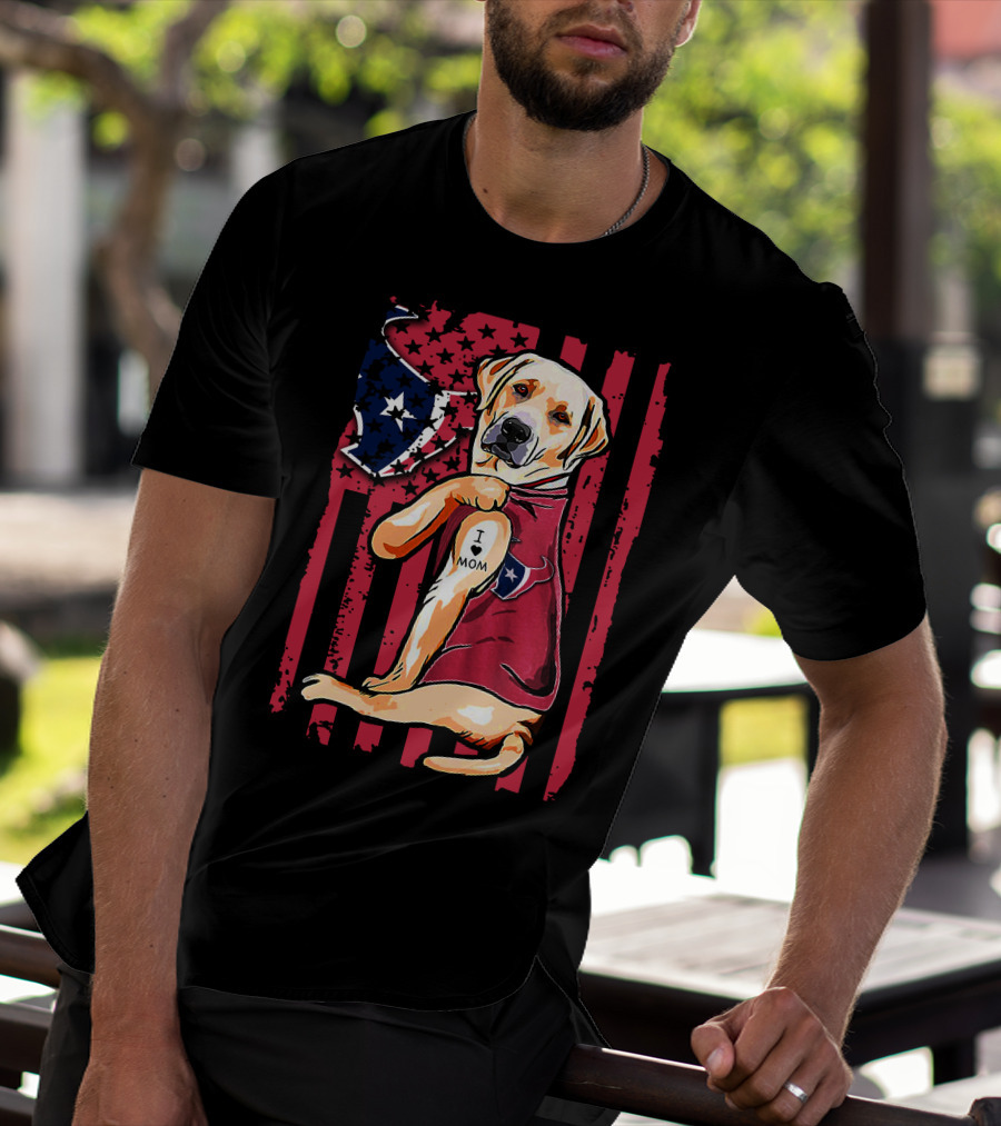Labrador Retriever I Love Mom Houston Texans American Flag T-Shirt