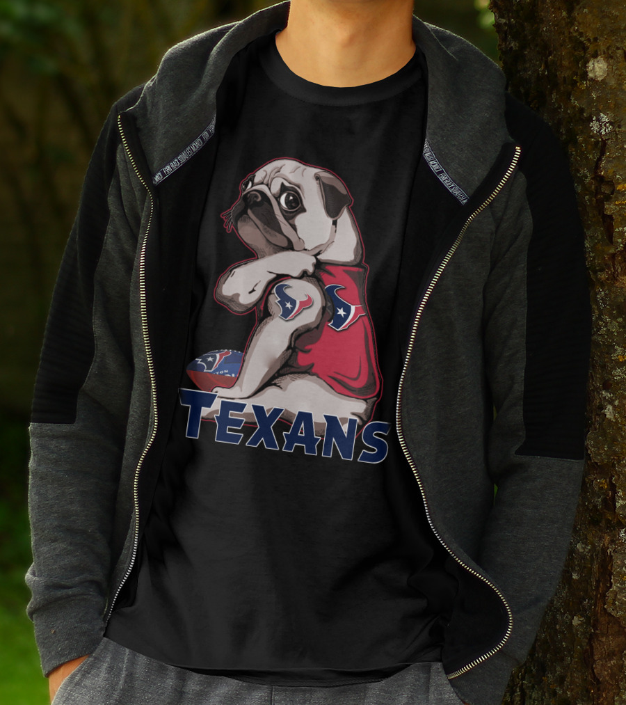 Pug Texans Football Team Fan T-Shirt