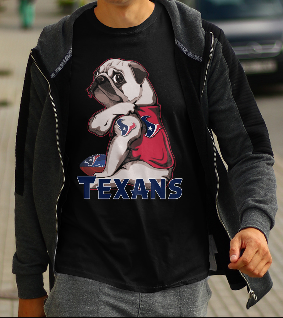 Pug Texans Football Team Fan T-Shirt
