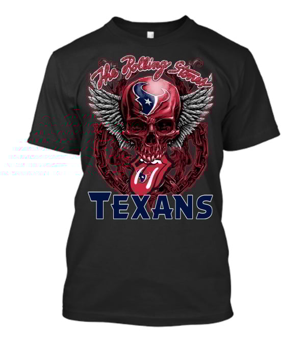 The Rolling Stones Houston Texans Skull Winged Logo Tongue T-Shirt