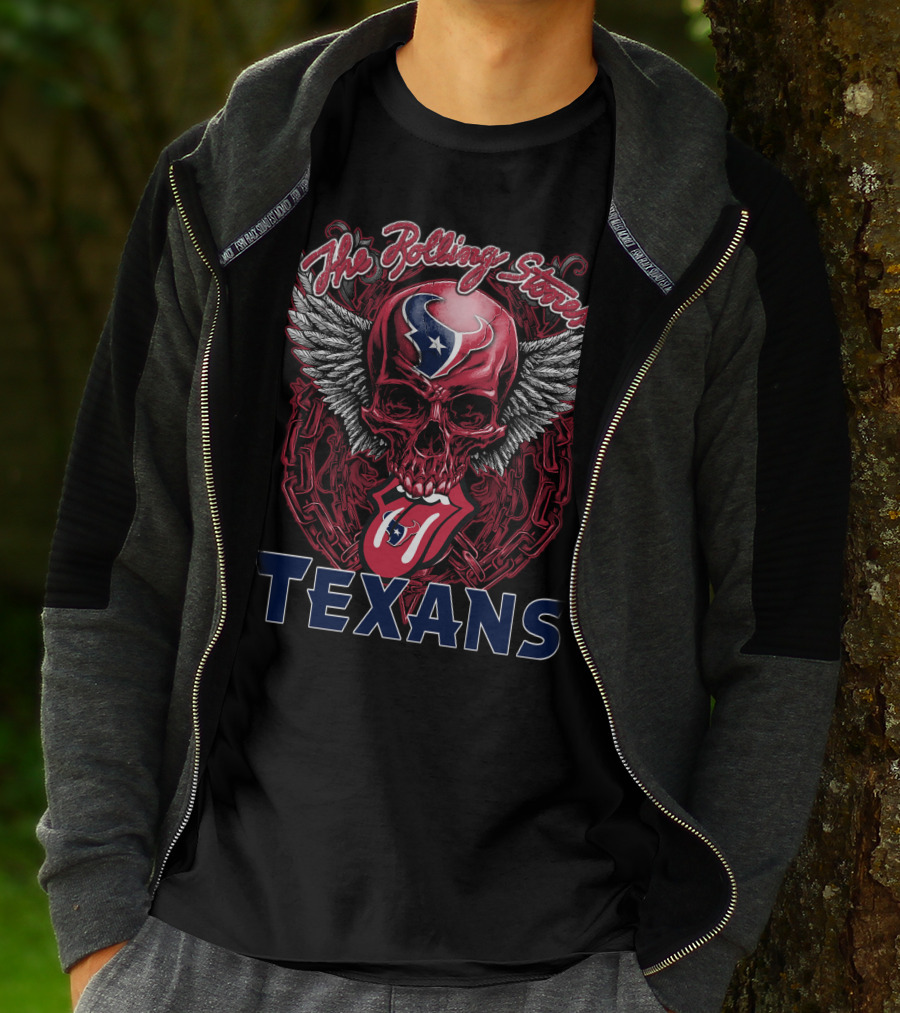 The Rolling Stones Houston Texans Skull Winged Logo Tongue T-Shirt