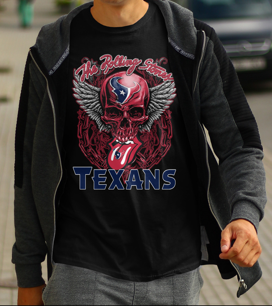 The Rolling Stones Houston Texans Skull Winged Logo Tongue T-Shirt