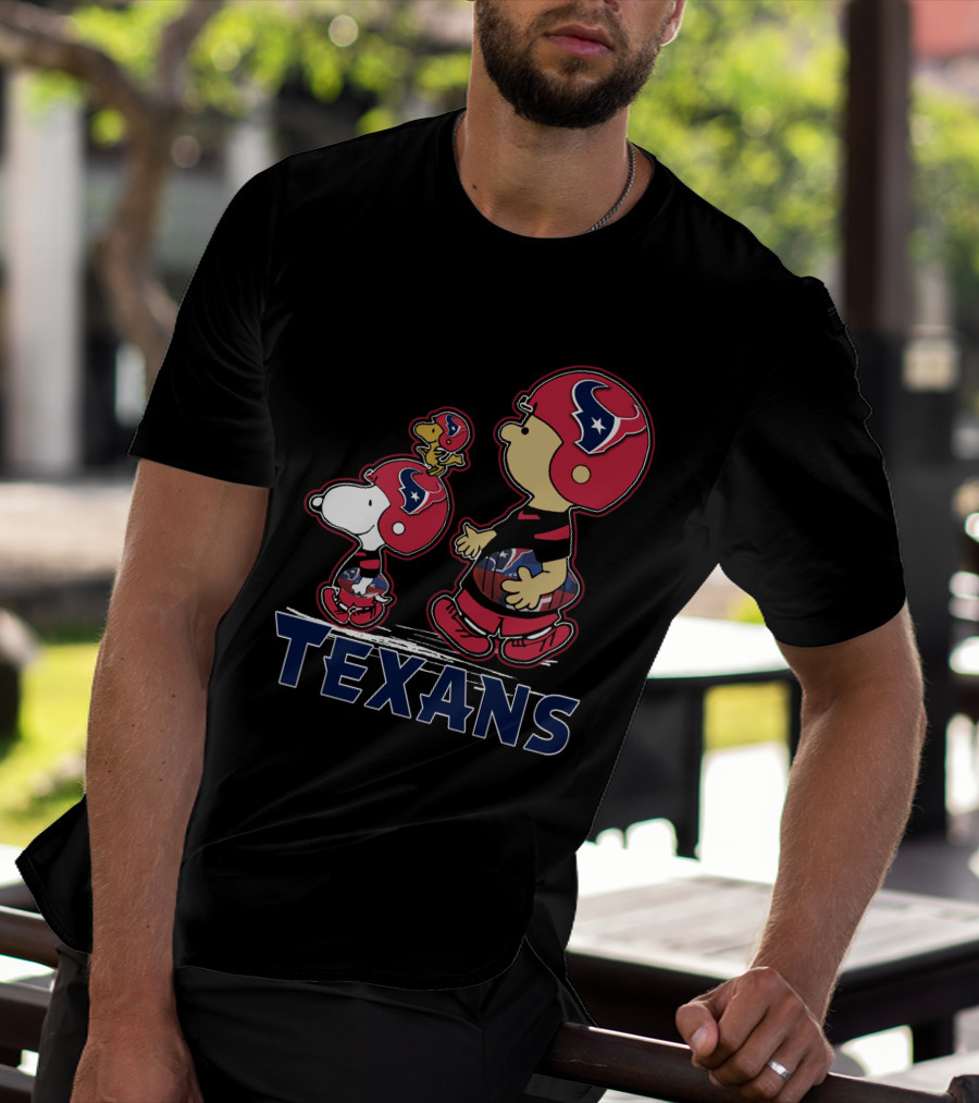 Snpfootball Texas Snoopy And Woodstock With Houston Texans Helmets And Football T-Shirt