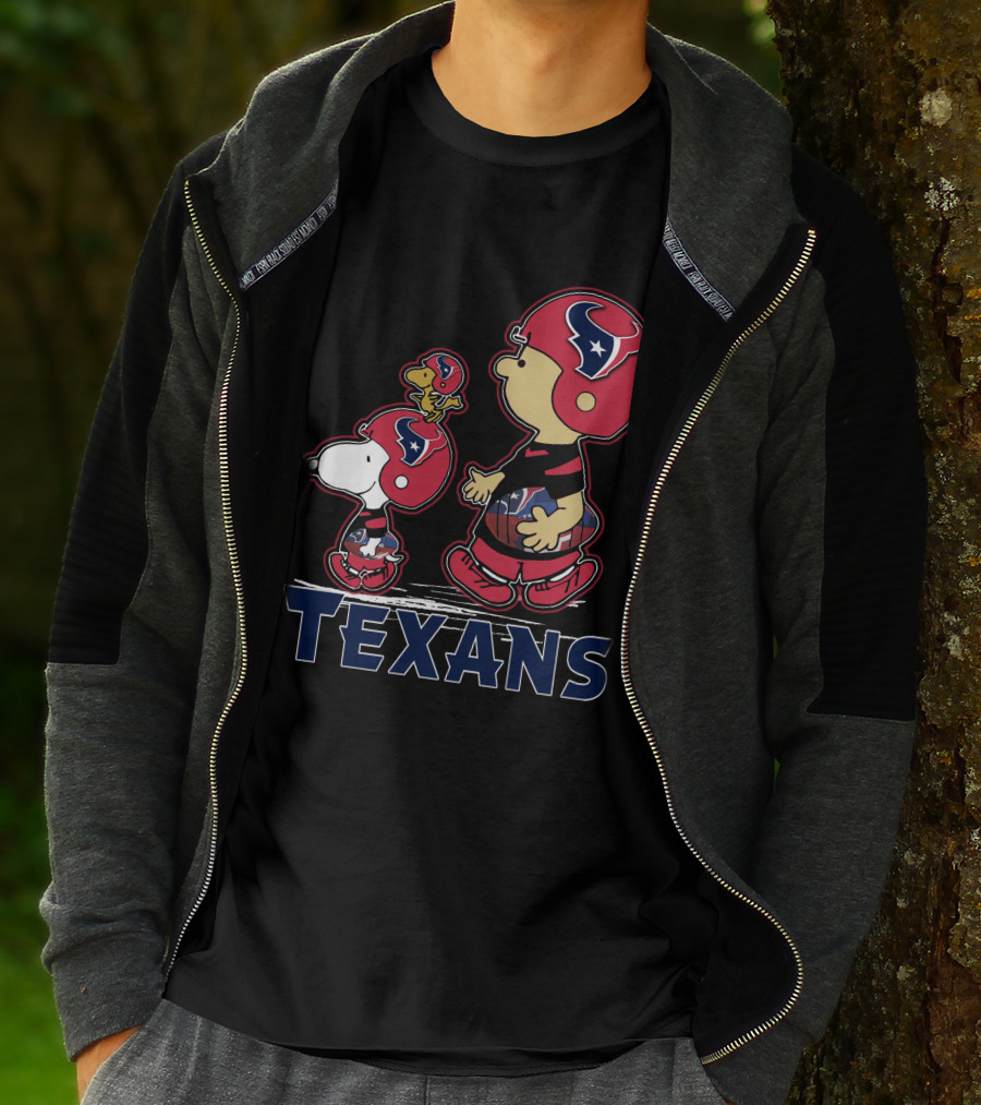 Snpfootball Texas Snoopy And Woodstock With Houston Texans Helmets And Football T-Shirt