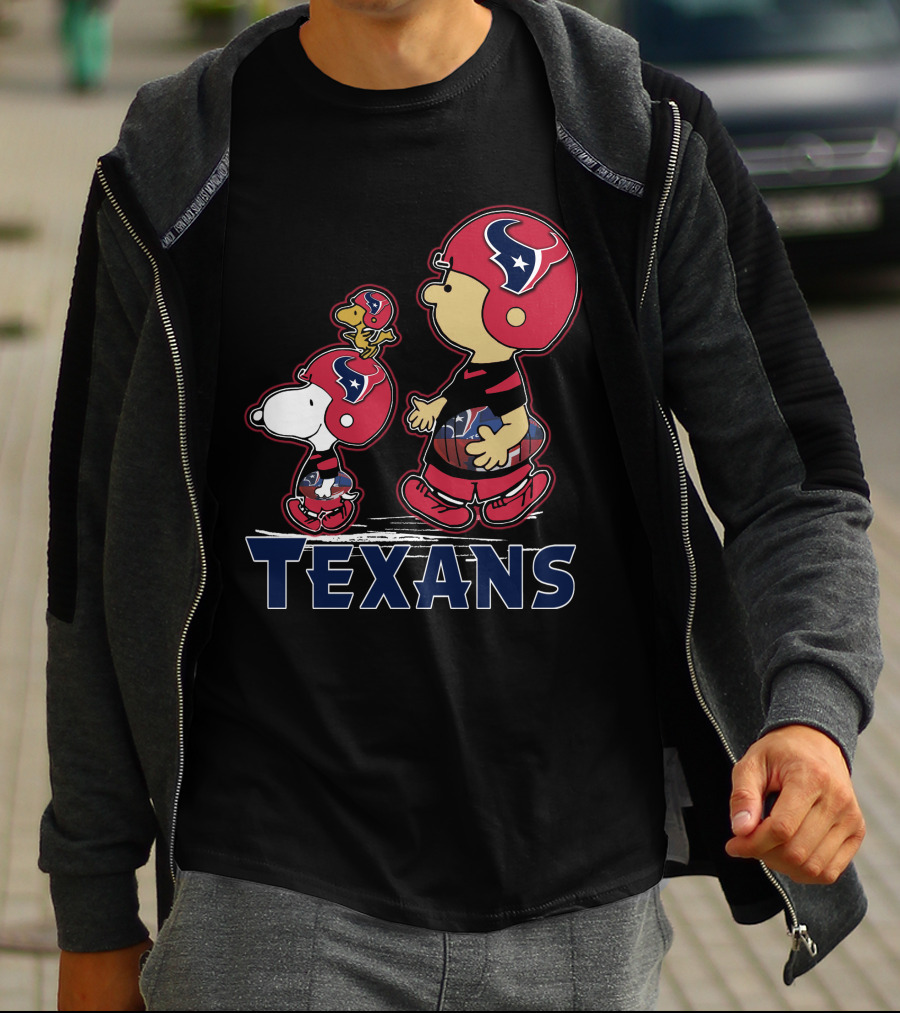 Snpfootball Texas Snoopy And Woodstock With Houston Texans Helmets And Football T-Shirt