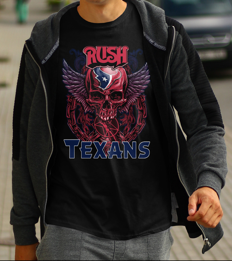 Rush Houston Texans Skull With Wings And Chains T-Shirt