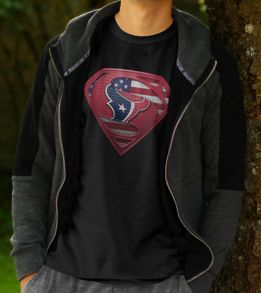 Houston Texans Superman Logo American Flag T-Shirt