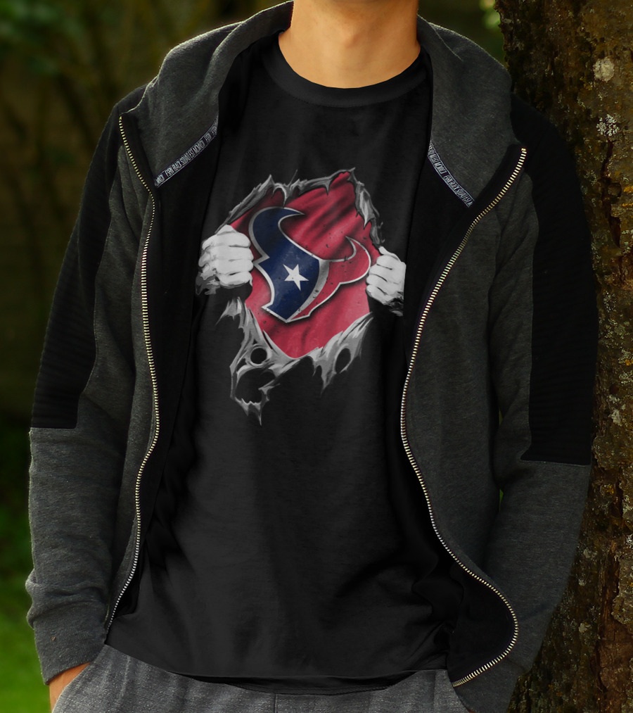 Ripped Houston Texans Logo Concept With Torn Fabric Effect T-Shirt