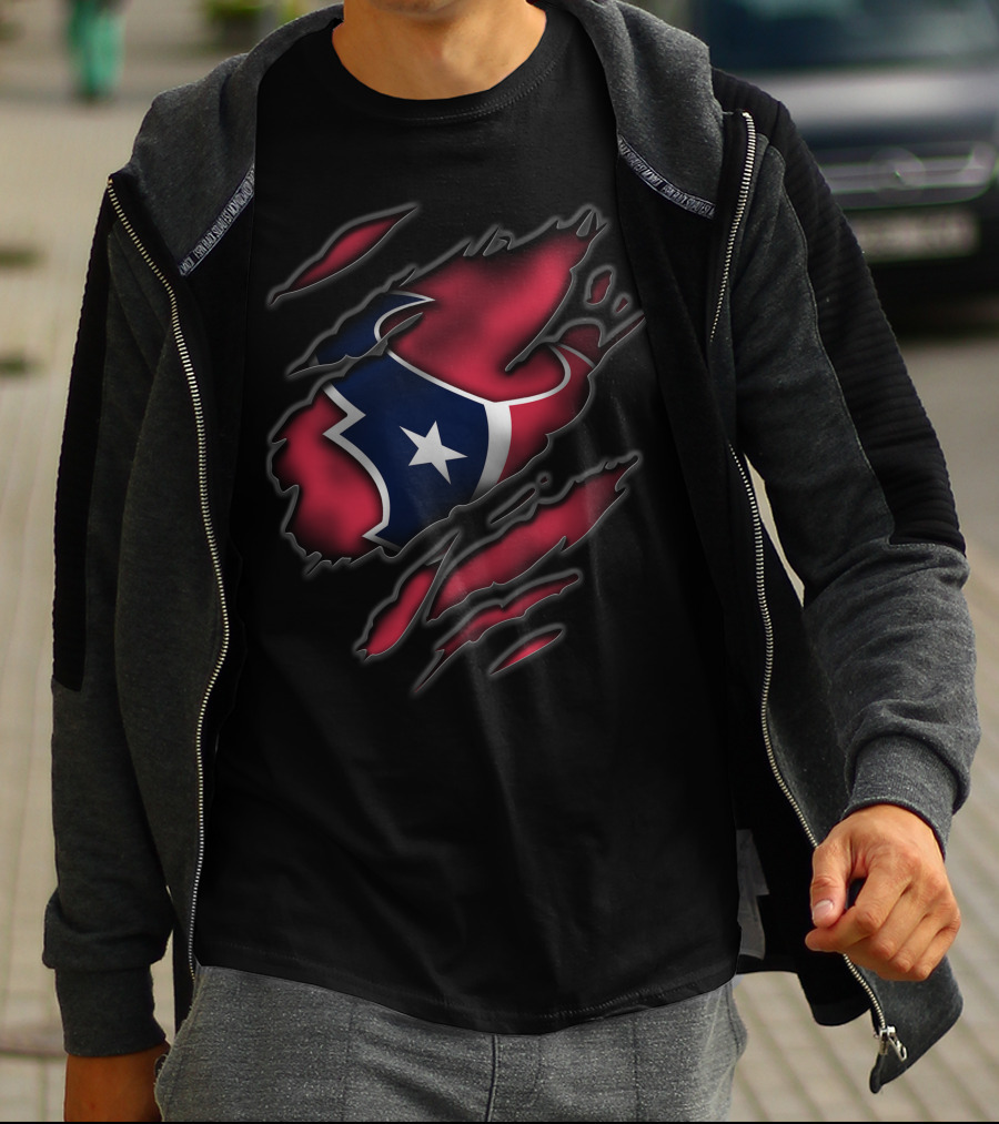 Torn Houston Texans Star Emblem Ripped T-Shirt
