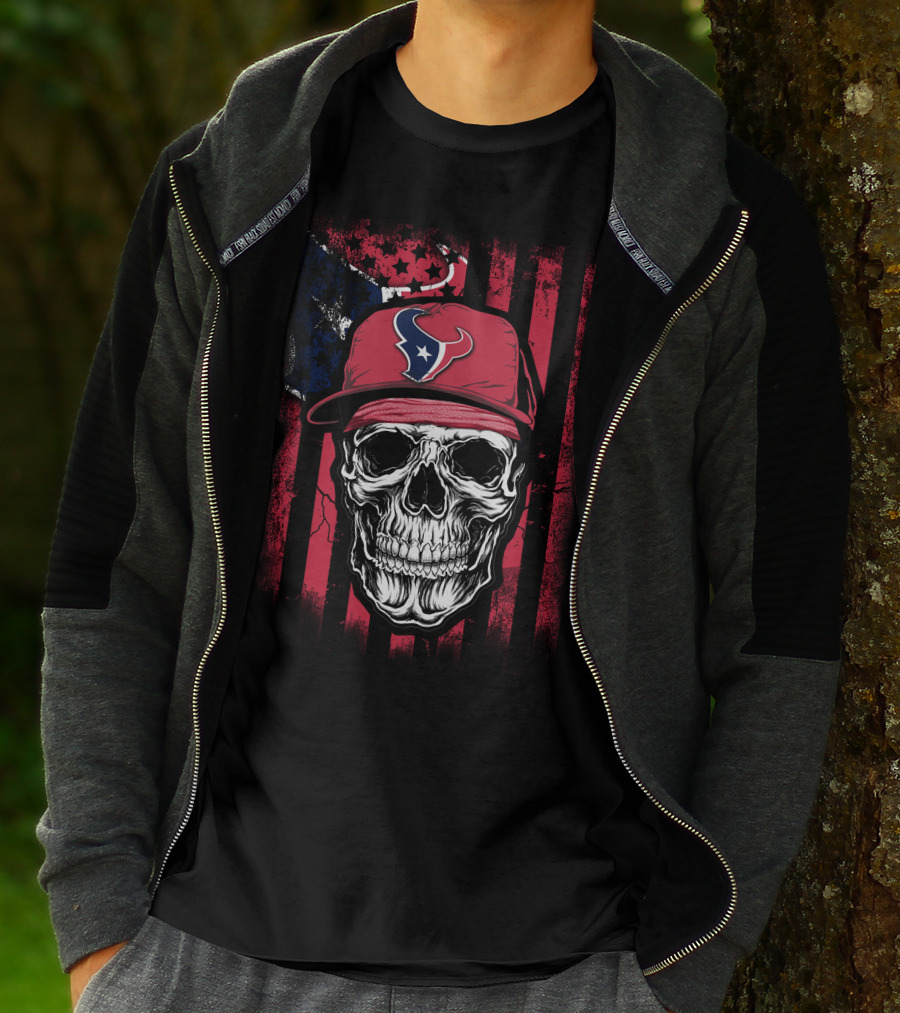 Houston Texans Logo Skull Patriot Flag T-Shirt