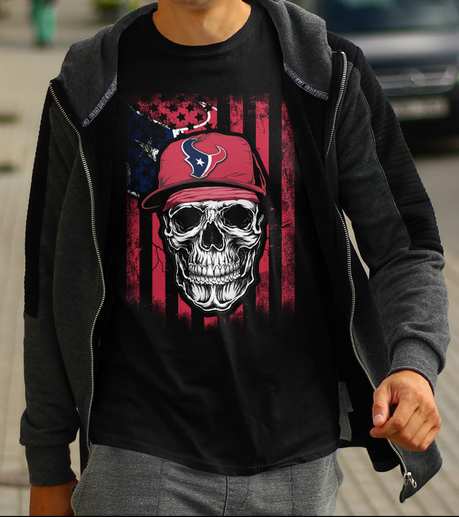 Houston Texans Logo Skull Patriot Flag T-Shirt