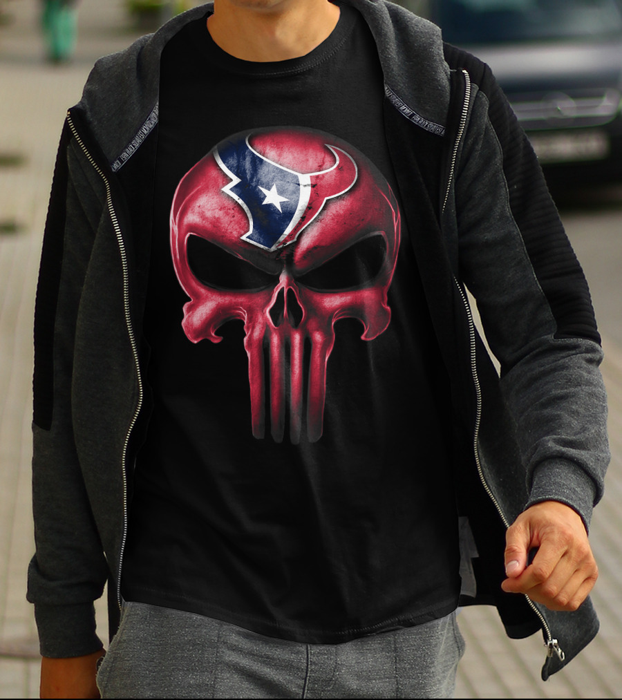 Skull Houston Texans Logo Red And Blue Fusion T-Shirt