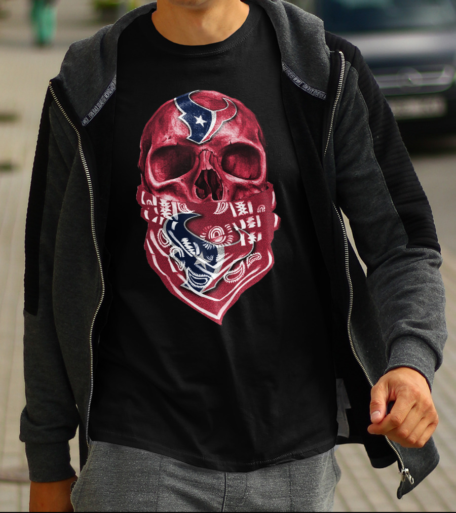 Skull With Houston Texans Bandana T-Shirt