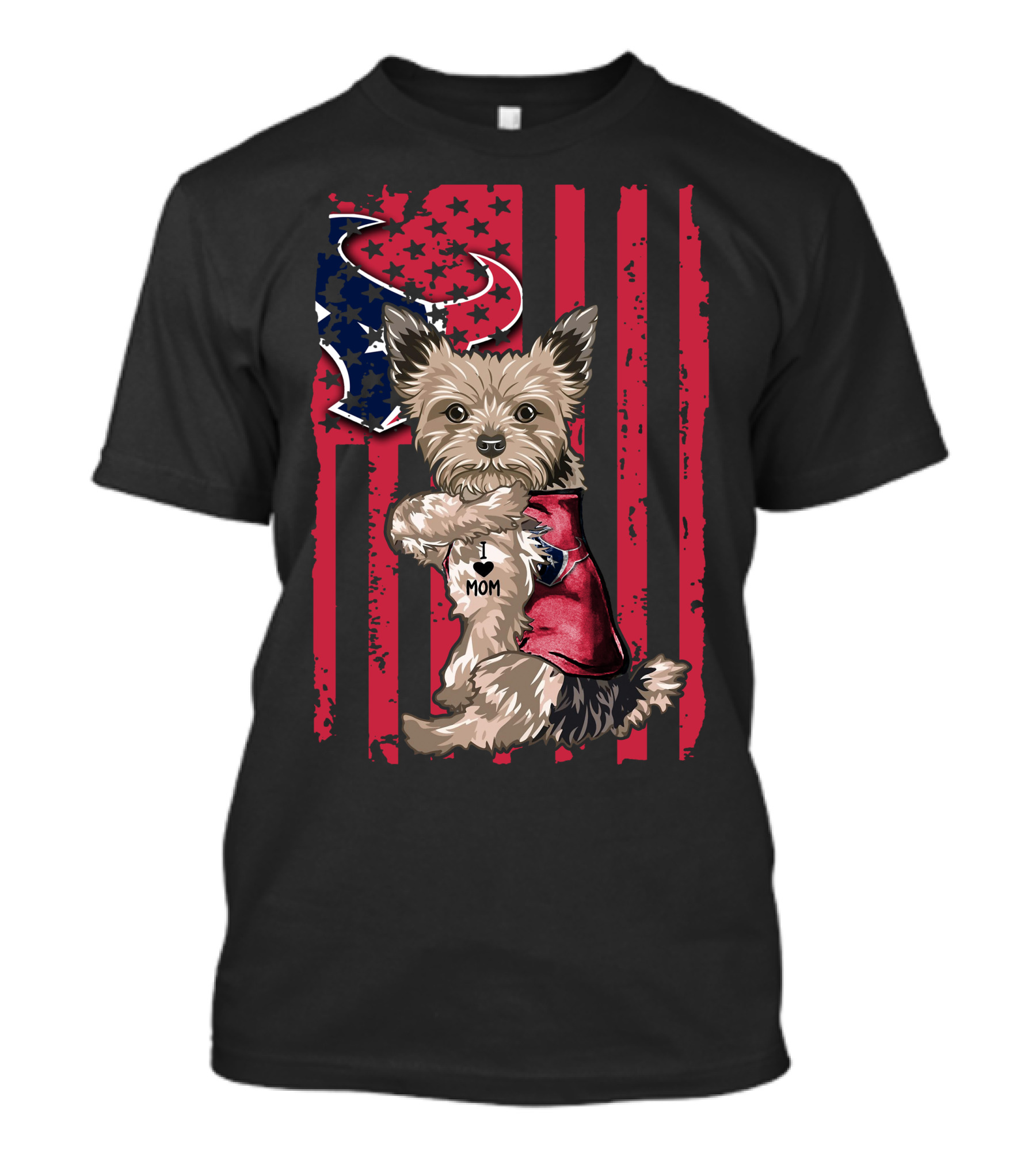 Yorkshire Terrier I Love Mom Houston Texans Flag T-Shirt