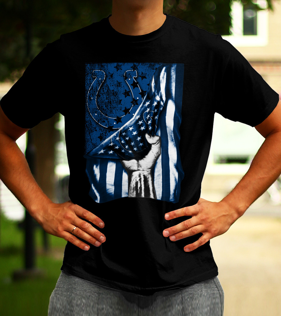 Indianapolis Colts Horseshoe American Flag Hand T-Shirt