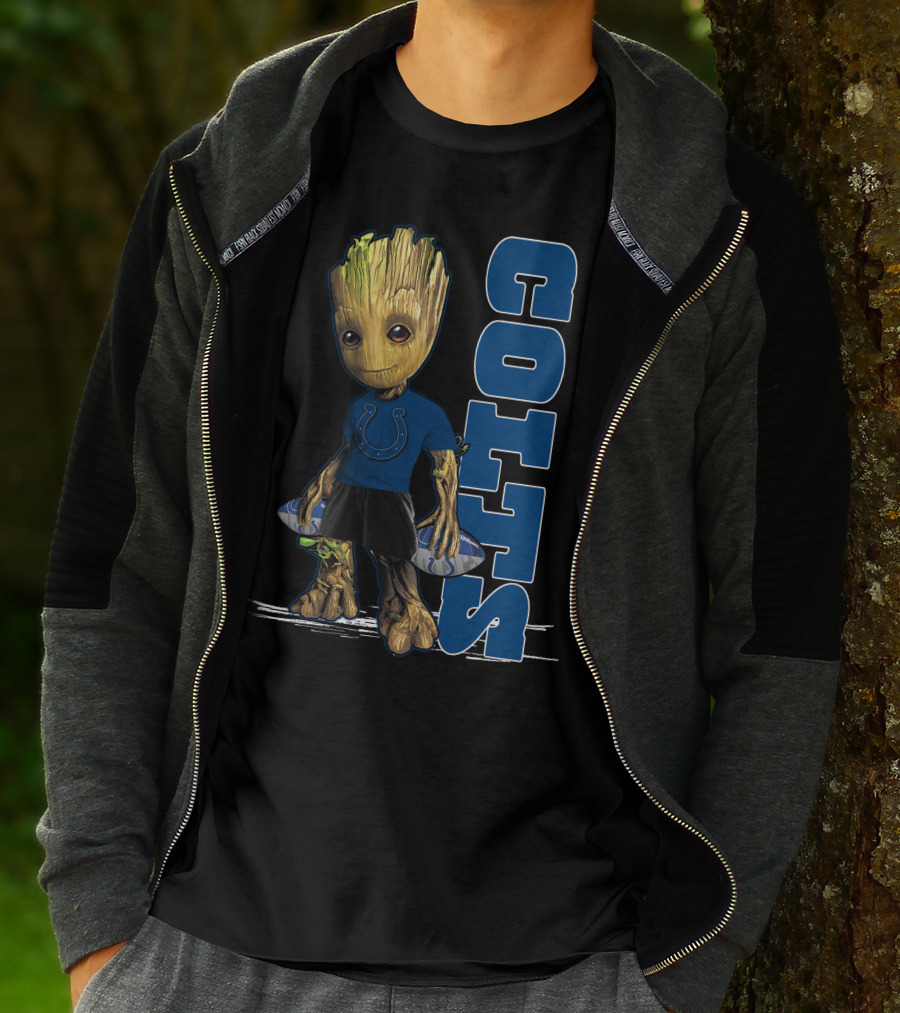 Groot Colts Football Fan With Indianapolis Colts T-Shirt