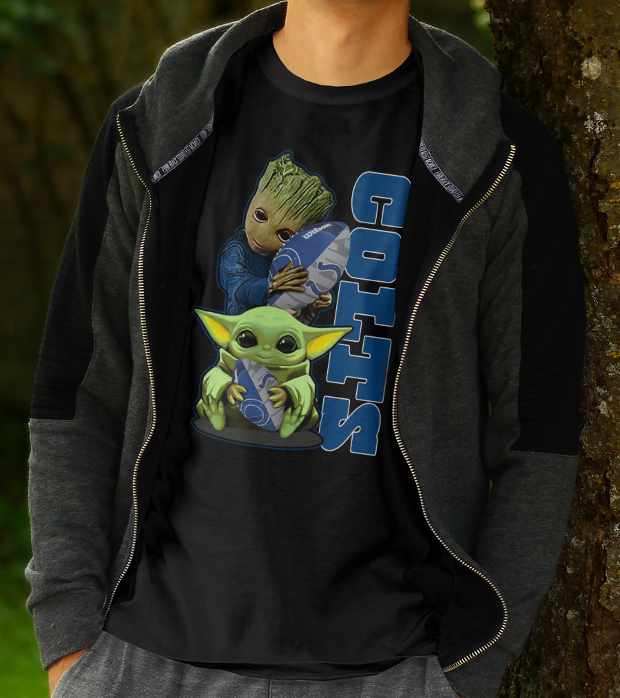 Grzd Indianapolis Colts Football Groot Baby Yoda T-Shirt