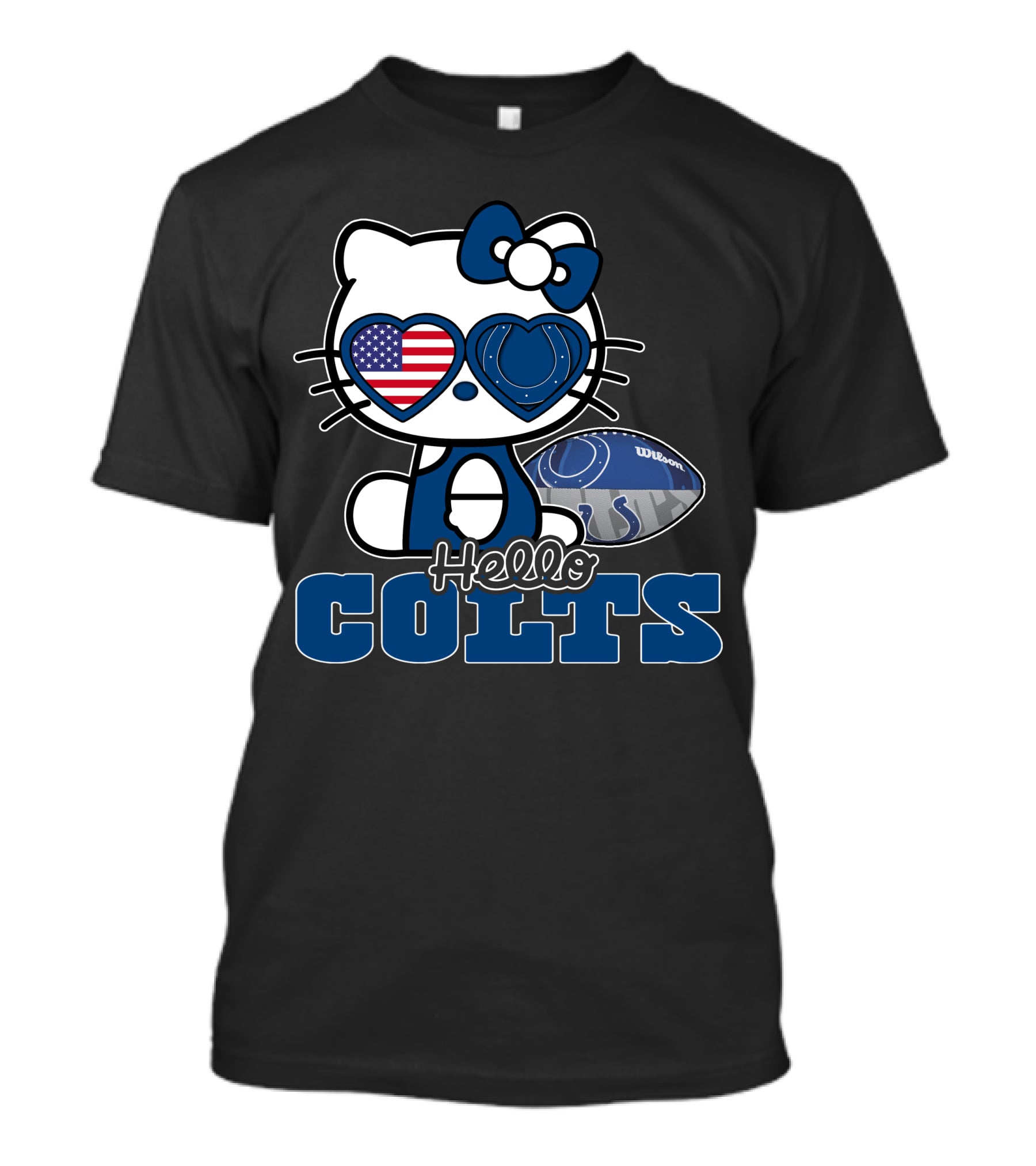 Hellokitty Colts Heart Glasses Football USA Flag T-Shirt
