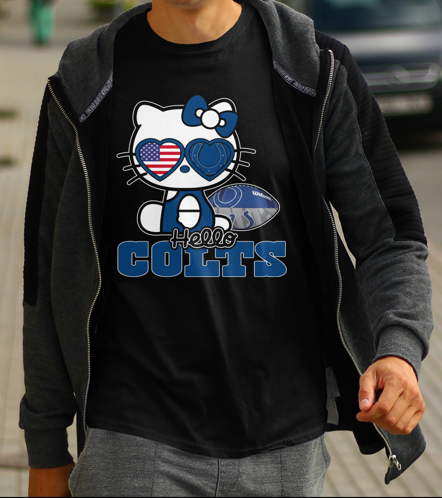 Hellokitty Colts Heart Glasses Football USA Flag T-Shirt