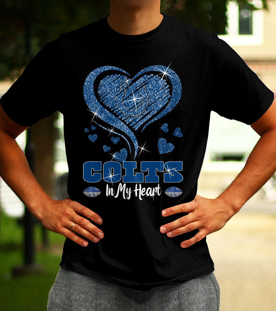 Colts In My Heart Indianapolis Logo Blue Hearts Sparkle T-Shirt