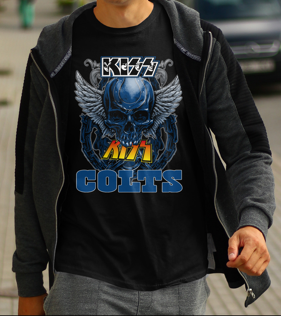 Kiss COLTS Skull Winged Design Indianapolis Colts T-Shirt