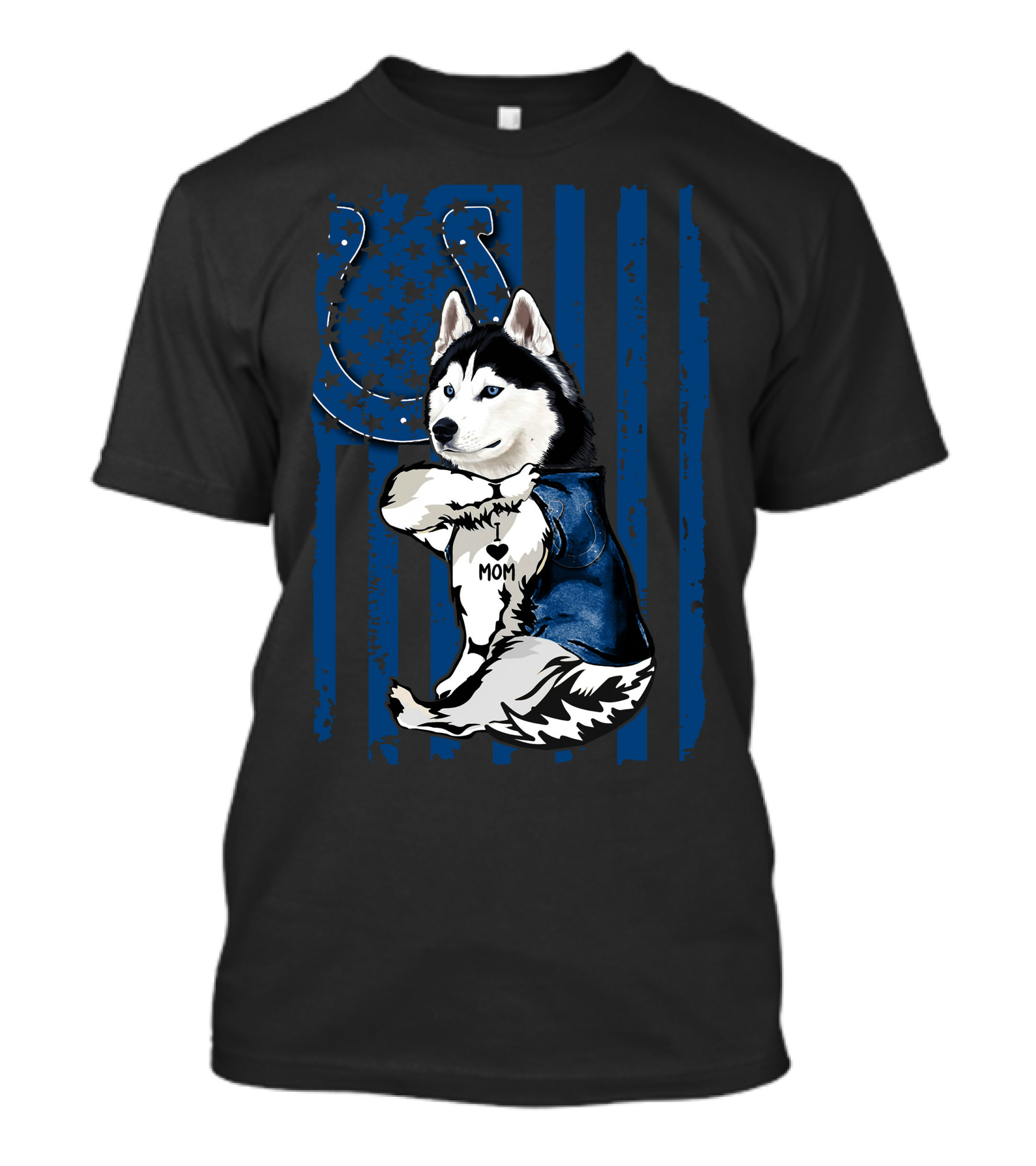 Siberian Husky Mom Colts American Flag T-Shirt