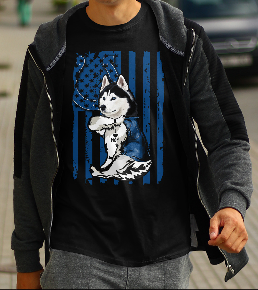 Siberian Husky Mom Colts American Flag T-Shirt