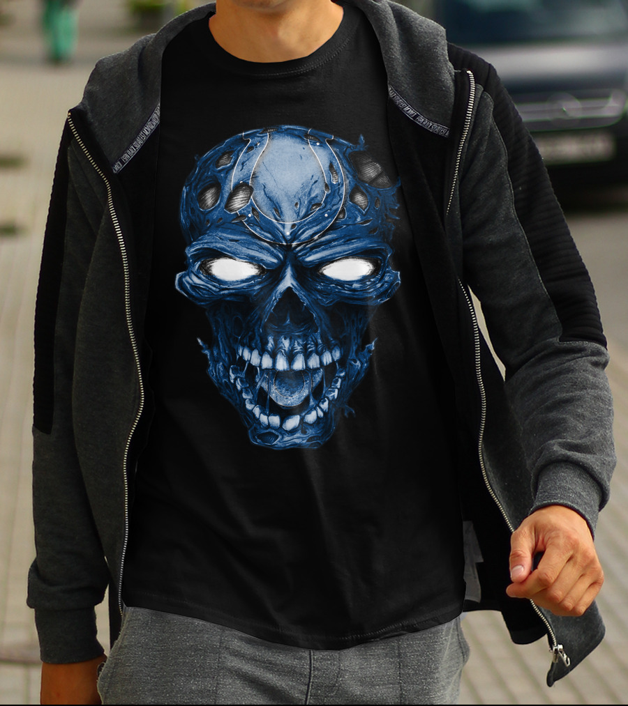 Skull Indianapolis Colts Blue Intense Face T-Shirt
