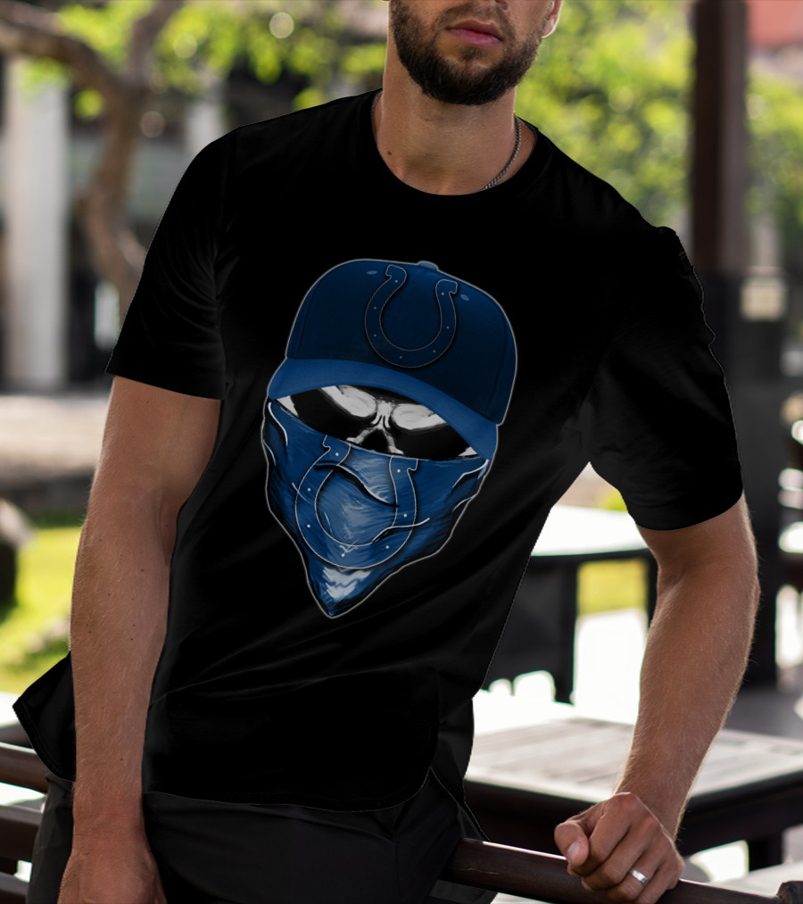 Skull With Indianapolis Colts Cap And Bandana T-Shirt
