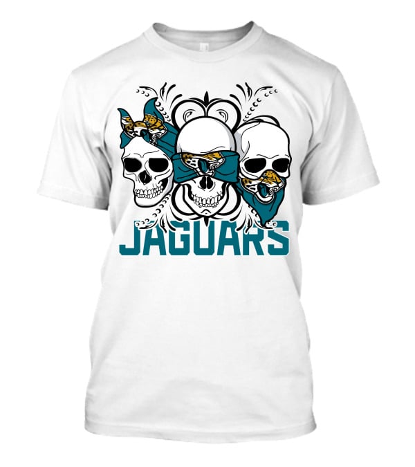 Jacksonville Jaguars Three Skull Teal Bandana T-Shirt