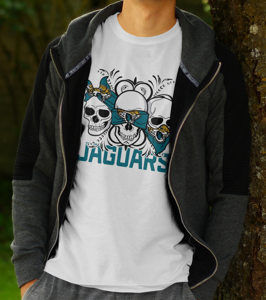 Jacksonville Jaguars Three Skull Teal Bandana T-Shirt