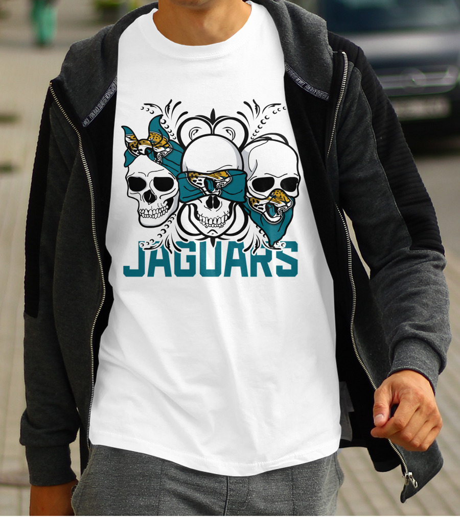 Jacksonville Jaguars Three Skull Teal Bandana T-Shirt