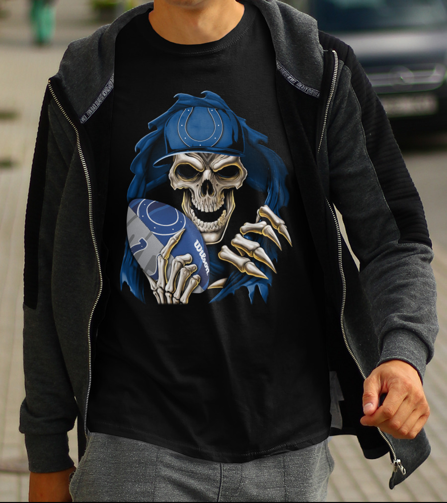 Skullbong Indianapolis Colts Skeleton Football Fan Official Wilson Ball T-Shirt
