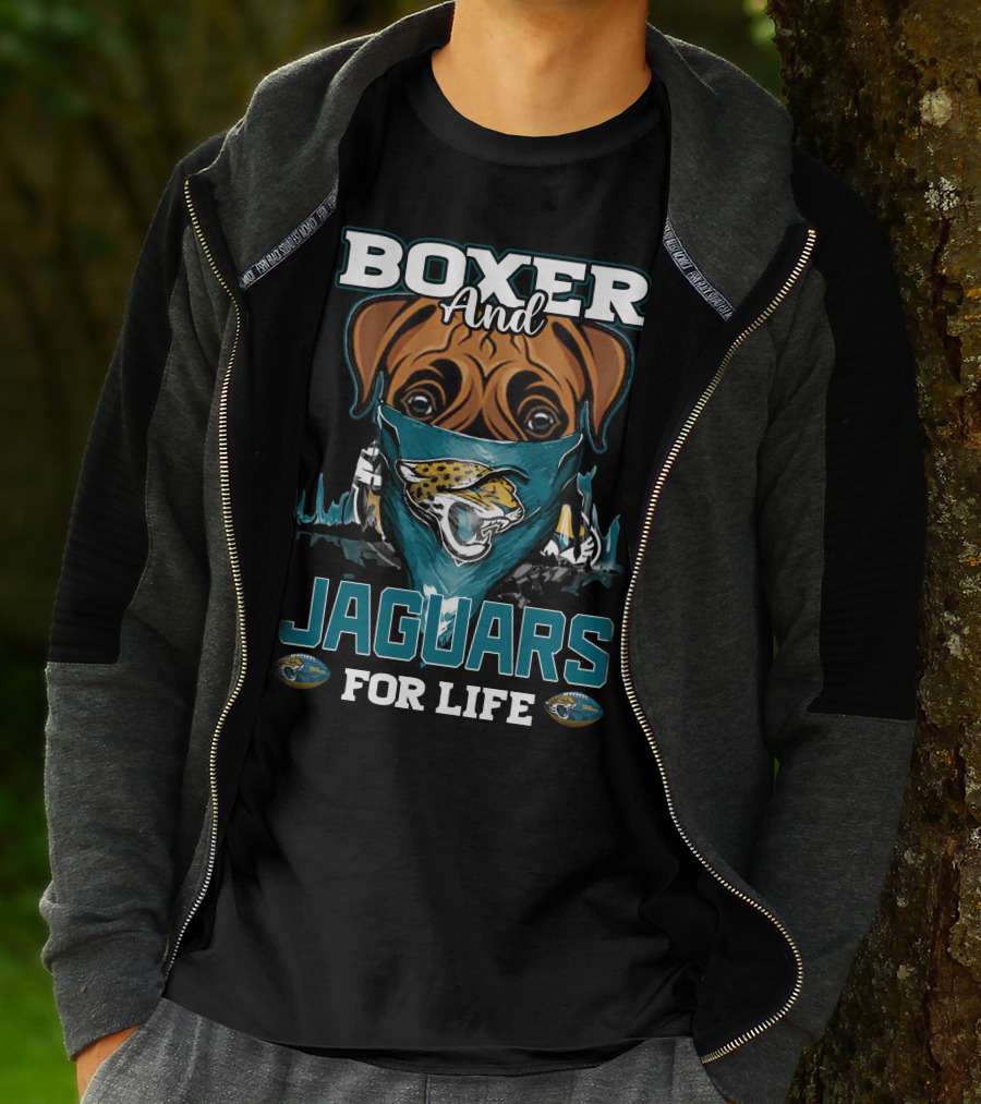 Boxer And Jaguars For Life Jacksonville Jaguars T-Shirt