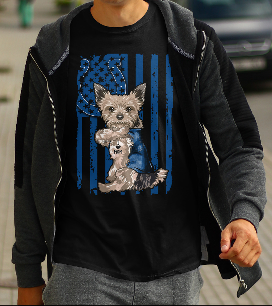 Yorkshire Terrier I Love Mom Indianapolis Colts Flag T-Shirt