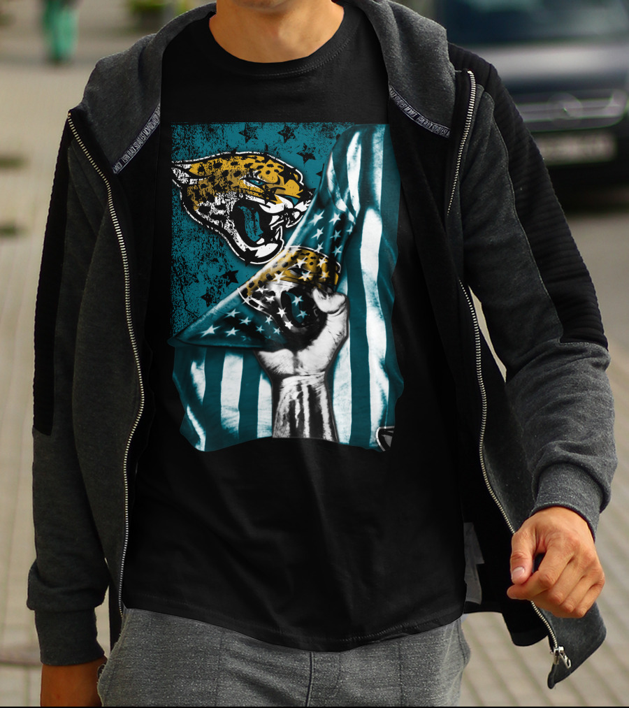 Jacksonville Jaguars Flag With Bold Jaguar Logo And Teal Stripes T-Shirt