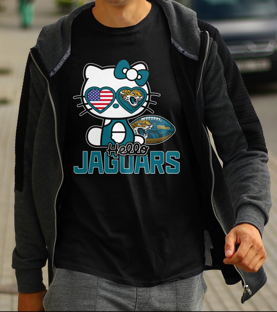 Hello Kitty Jacksonville Jaguars American Flag Football Wilson Ball T-Shirt