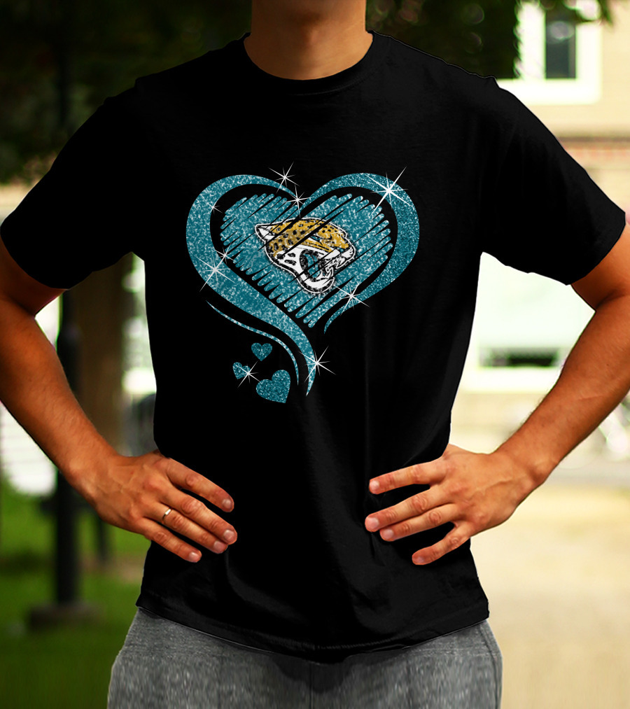 Heart Diamond Jaguars Teal Sparkle T-Shirt