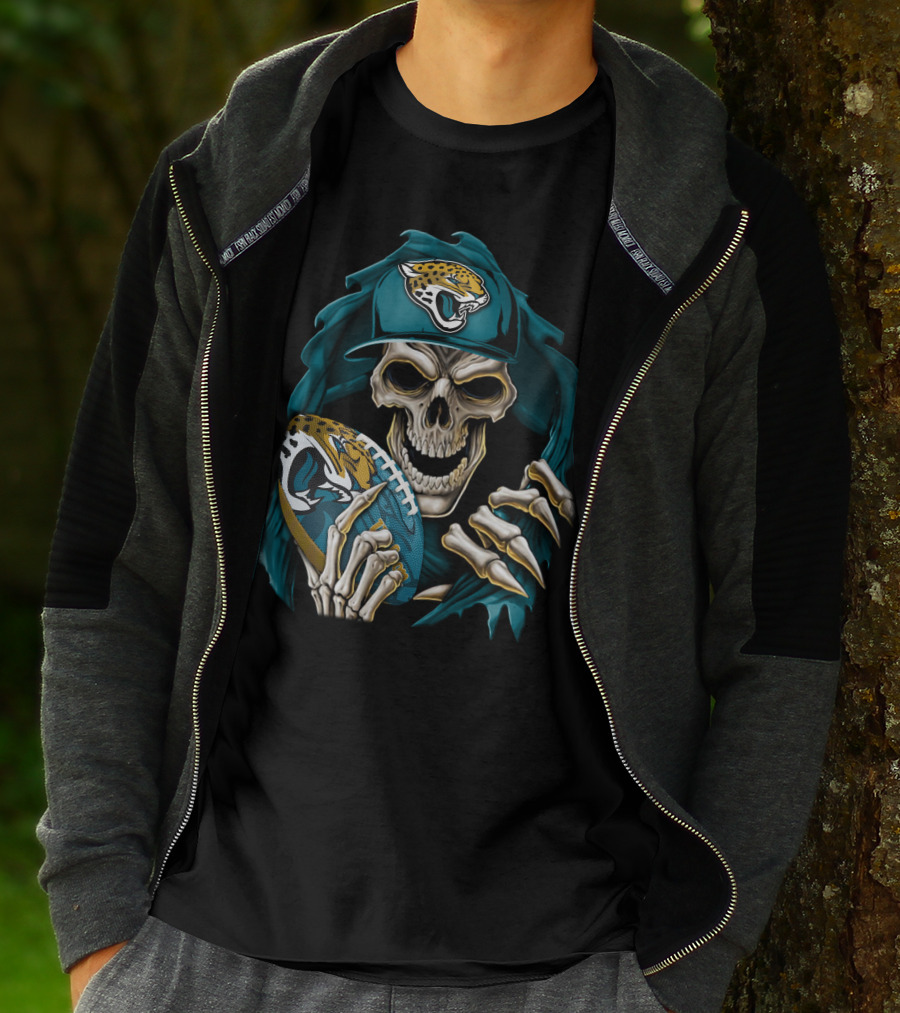 Skullbong Jacksonville Jaguars Skeleton With Football T-Shirt