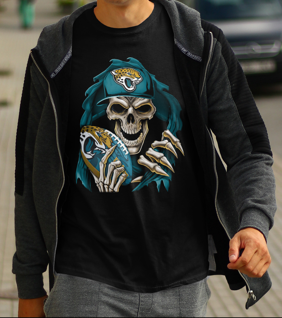 Skullbong Jacksonville Jaguars Skeleton With Football T-Shirt